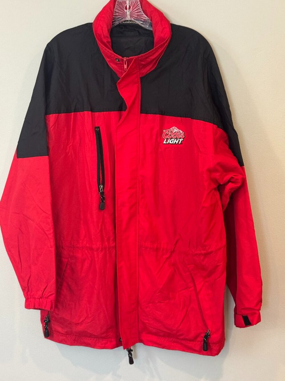 Vtg Dunbrooke Men’s Coors Light Windbreaker Red Jacket Hoodie Full Zip